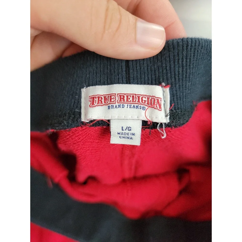 True Religion Jogger Sweatpants Large Red Classic Logo Drawstring Skinny Fit